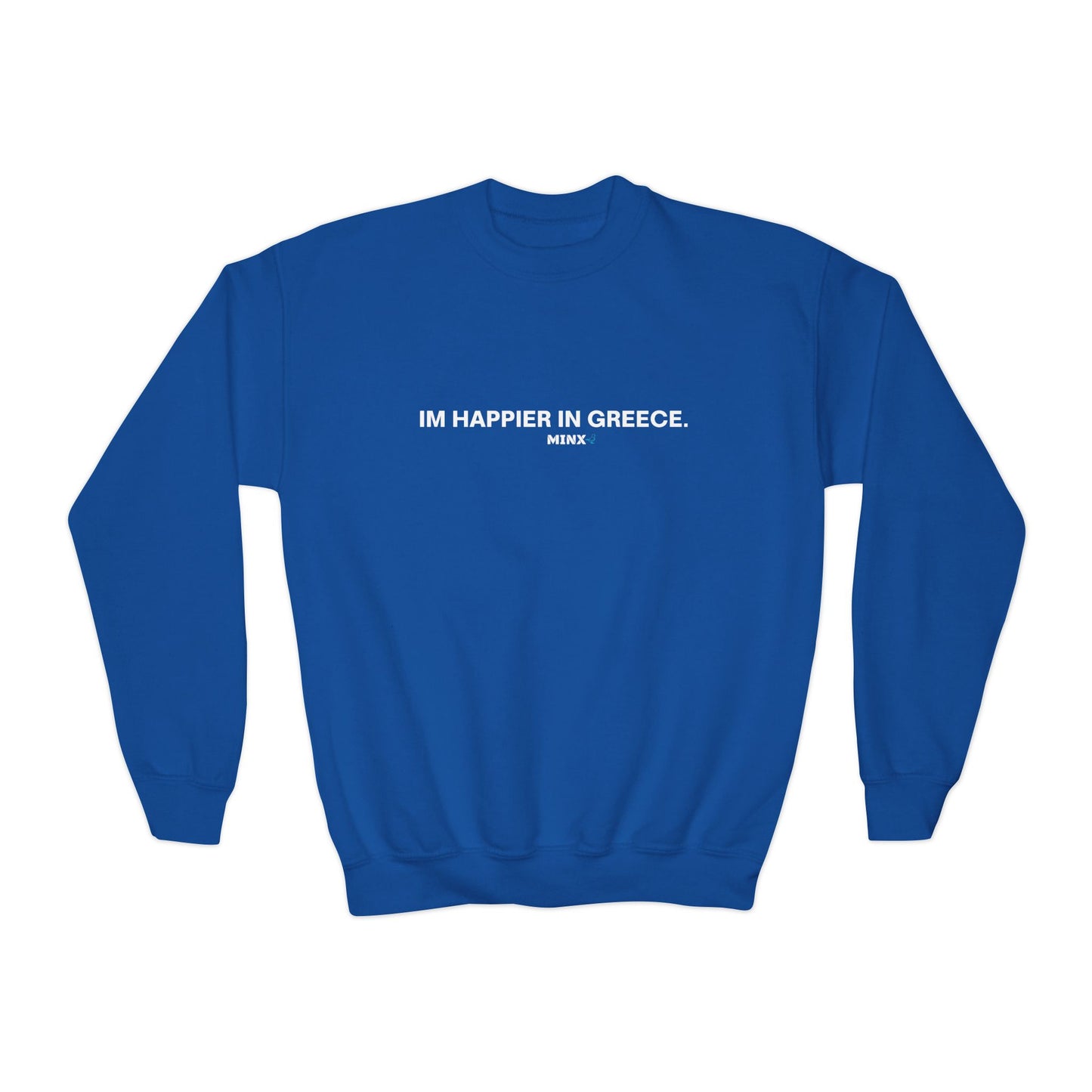 IM HAPPIER IN GREECE KIDS CREWNECK